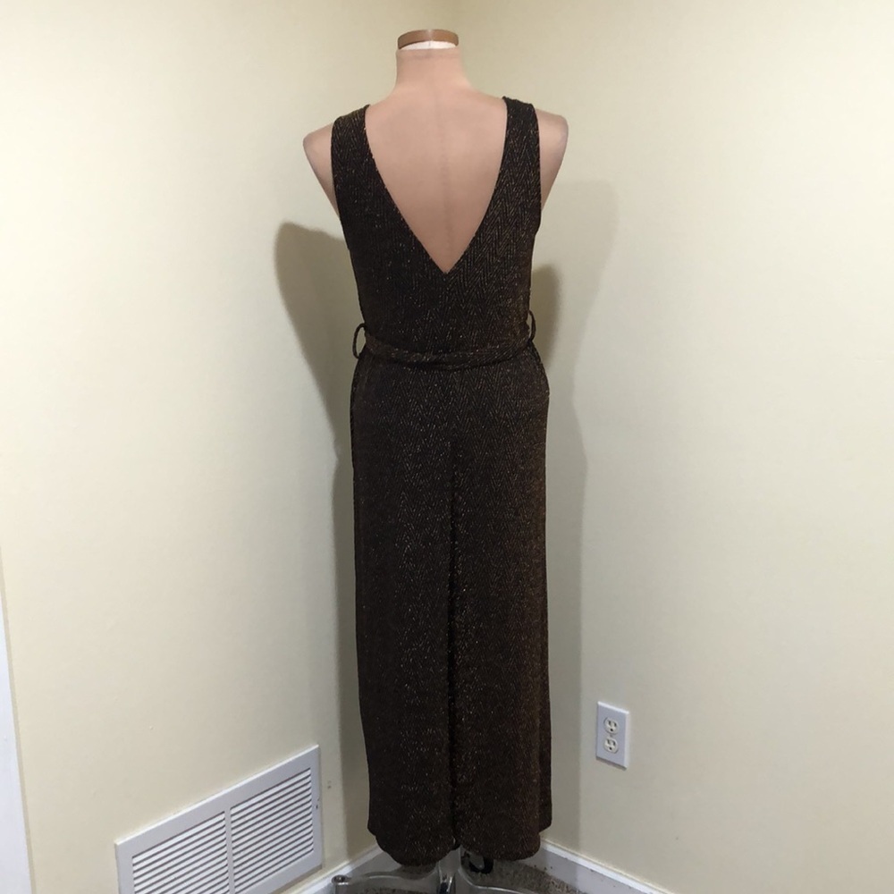 Francesca’s Collection Lush Wide Leg Jumpsuit Size Small Black Bronze Chevron - Picture 5 of 11